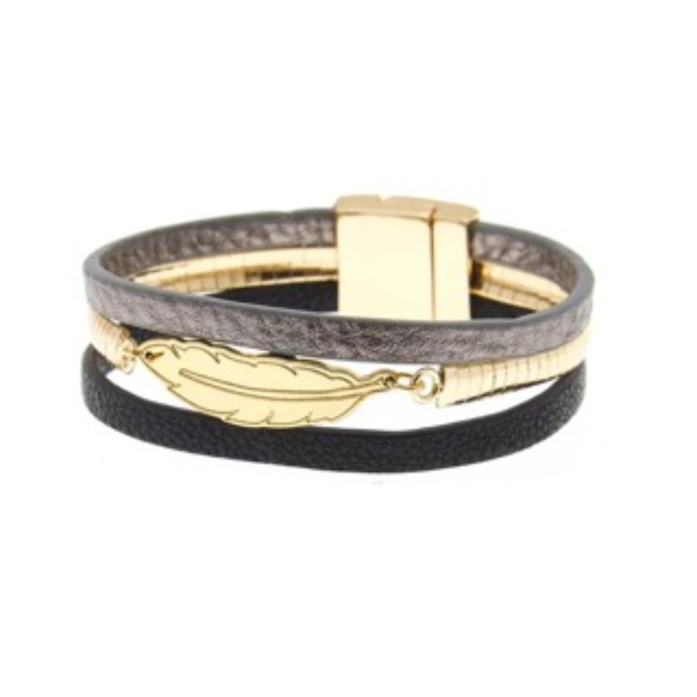 3/$20💎🆕 Foxy Originals Feather Rope Cord Bracelet in Gold/Black/Grey